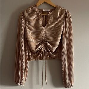 Chic Ruched Tan Blouse